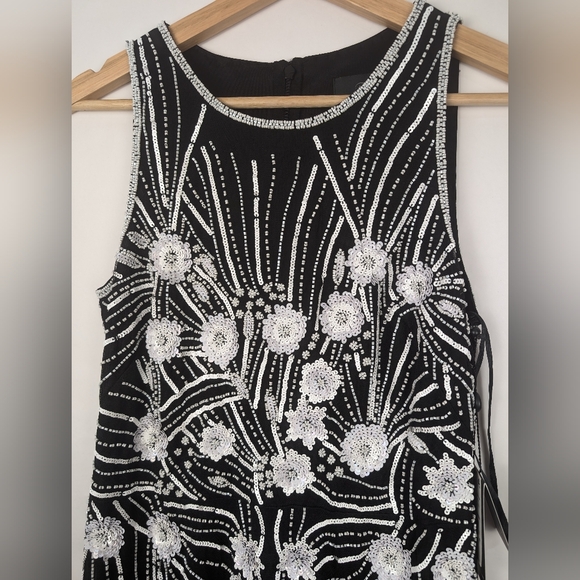 Adrianna Papell Beaded Halter Dress Black/White Women's Size 6 Floral Cocktail - Picture 2 of 10